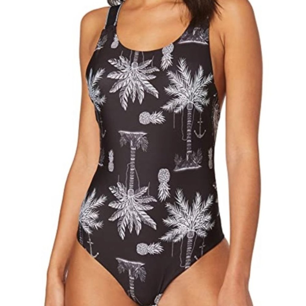 Black Palm Tree Print Swimsuit